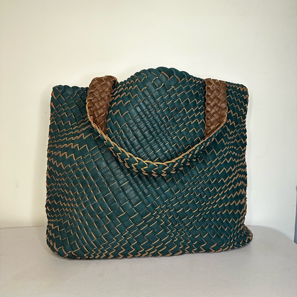 Woven Vegan Leather Tote Bag